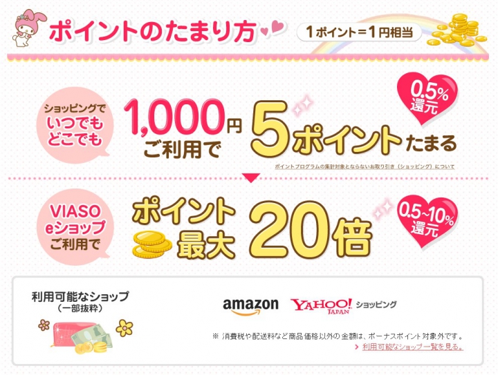 マイメロディ　VIASOカードの主なサービス