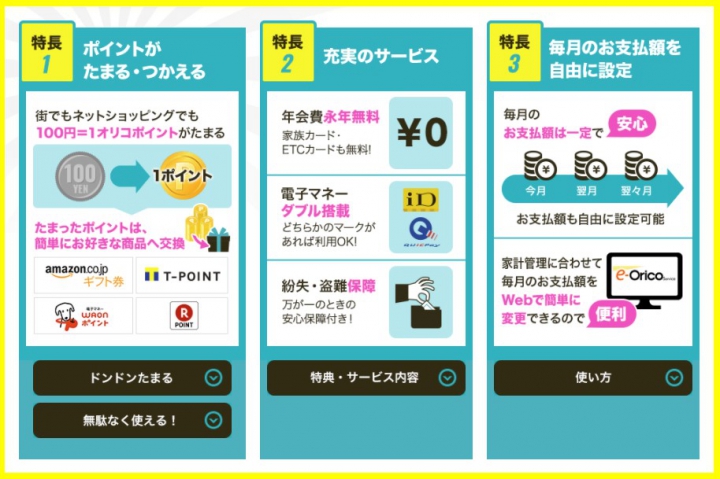Orico Card THE POINT ＵＰｔｙの主なサービス