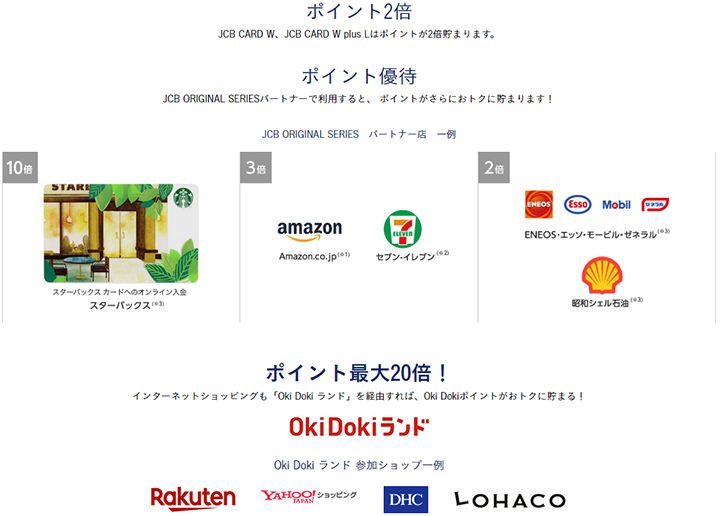 JCB CARD W plus Lの主なサービス